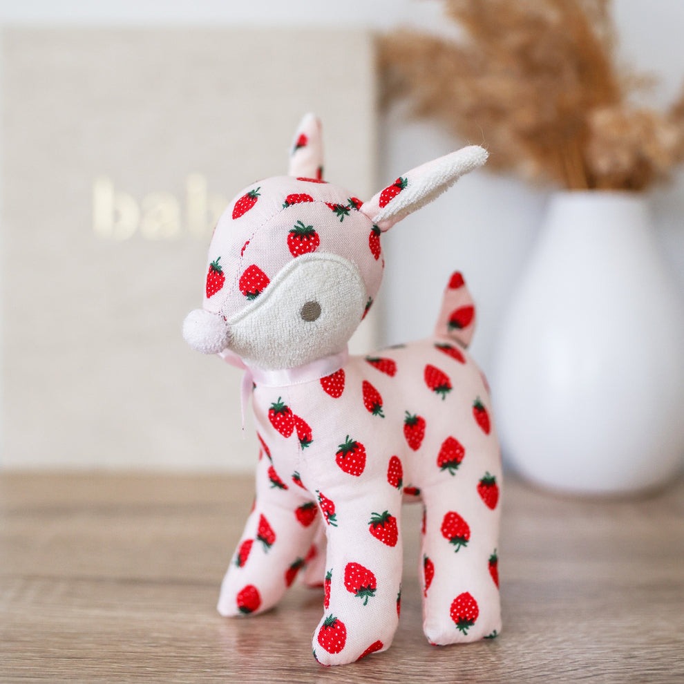 Alimrose Baby Deer Rattle - Strawberry (16cm)