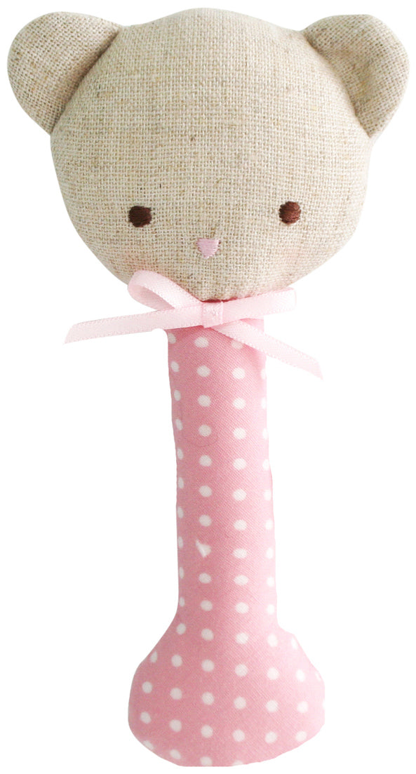 Alimrose Bear Stick Rattle - Pink with White Spot
