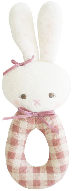 Alimrose Bunny Grab Rattle - Rose Check
