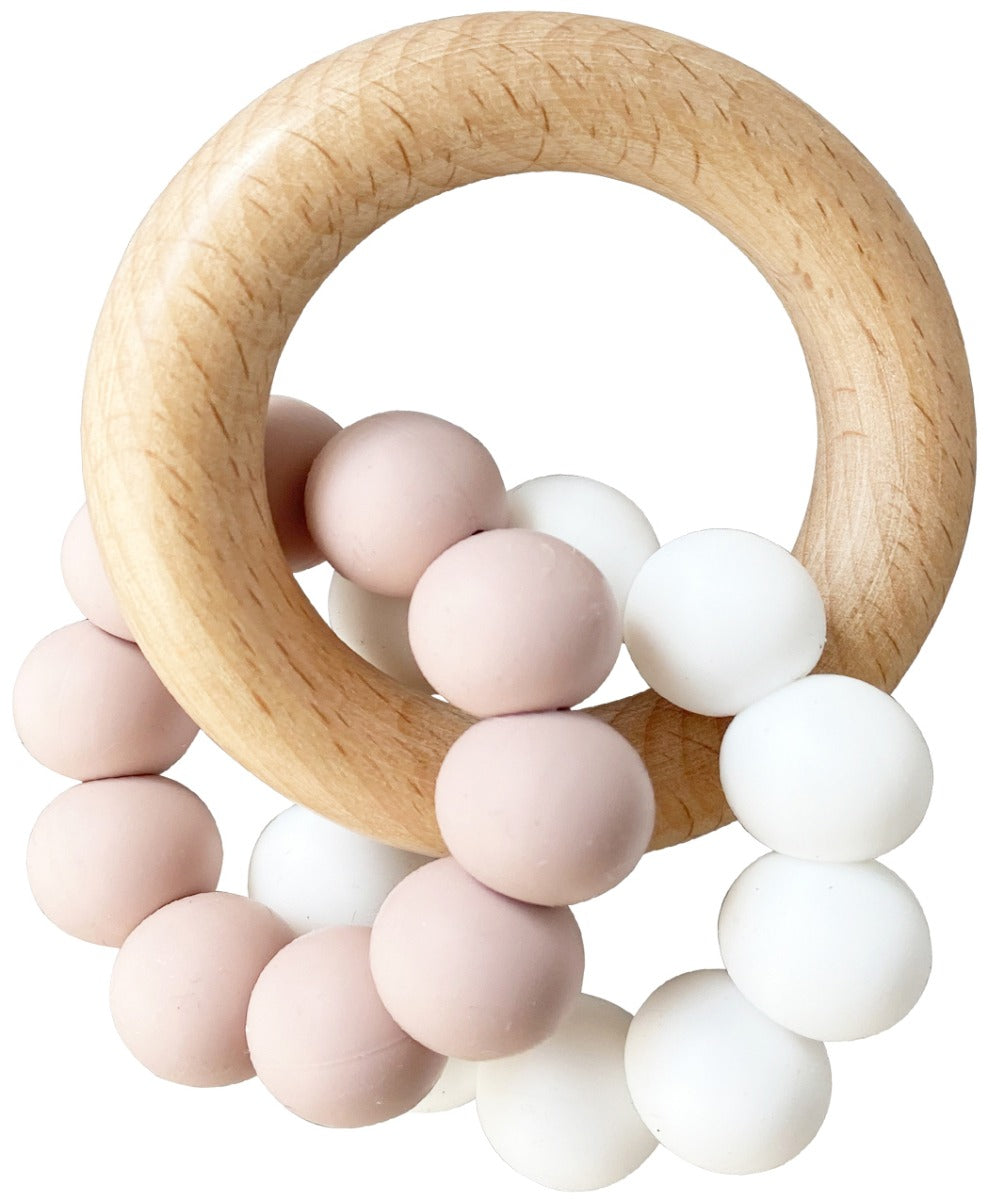 Alimrose Double Silicone Teether Ring - Petal & White
