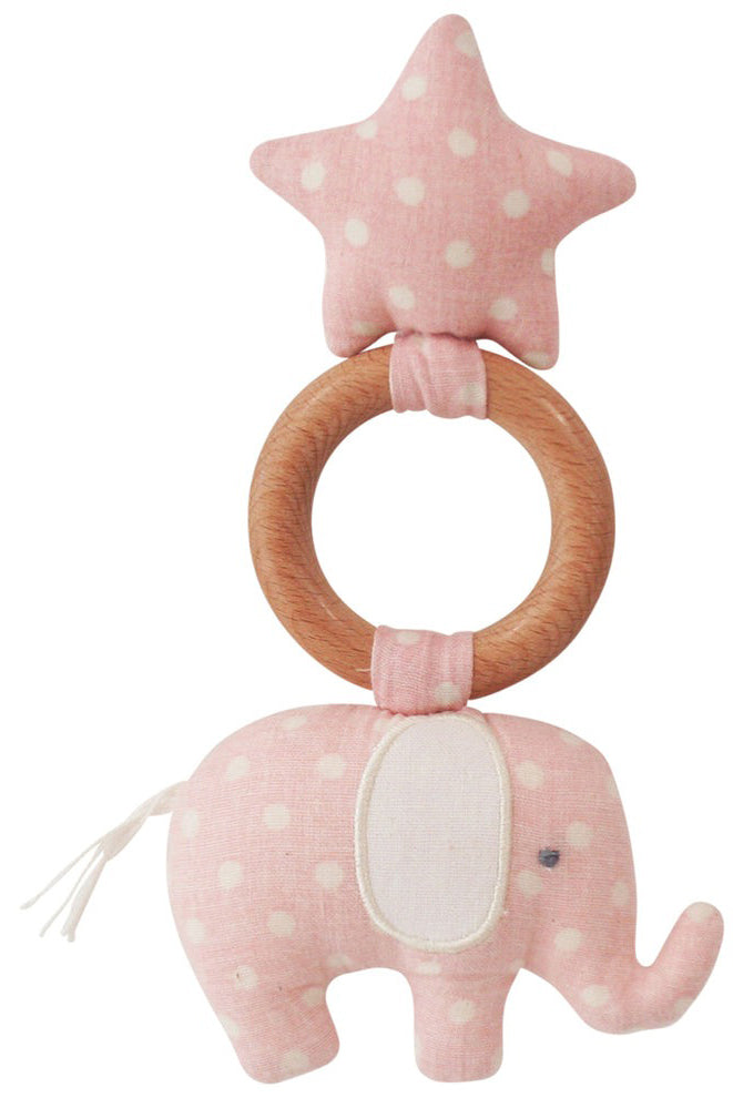 Alimrose Elephant Star Teether Toy - Pink White Spot