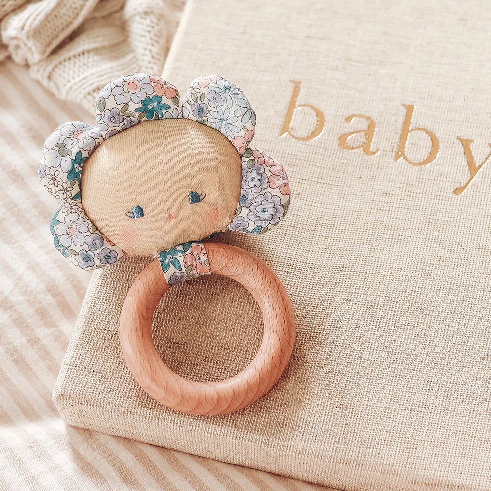 Alimrose Flower Baby Teether Rattle - Lilly Blue
