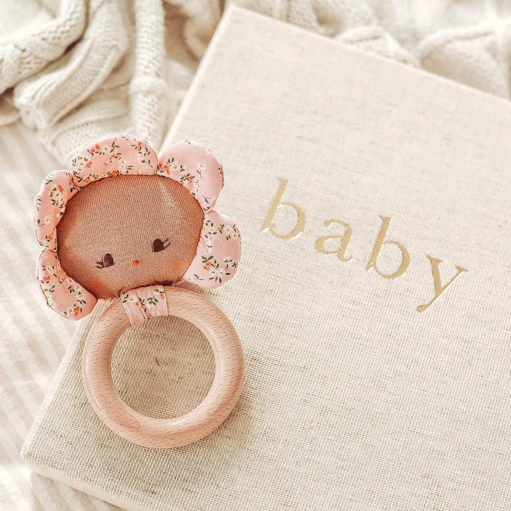 Alimrose Flower Baby Teether Rattle - Posy Heart