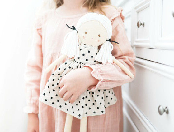 Alimrose Frankie Doll - Black Linen Spot (44cm)