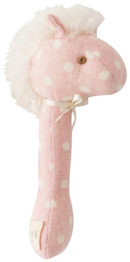 Alimrose Horse Stick Rattle - Pink White Spot