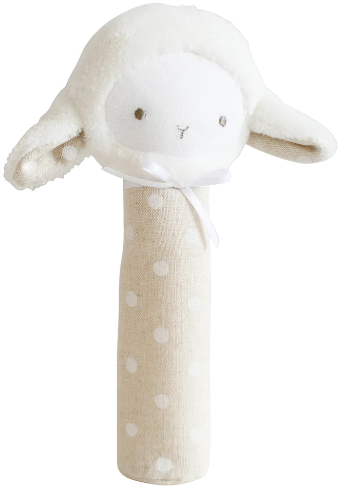 Alimrose Lamby Hand Squeaker - White Linen Spot