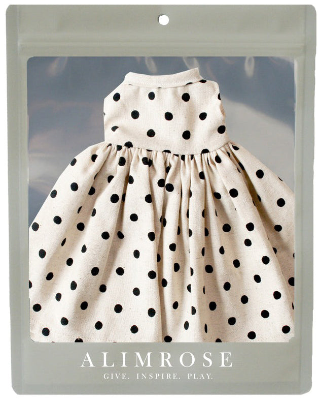 Alimrose Large Doll Dress - Black Linen Spot (40-45cm)