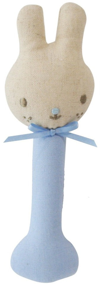 Alimrose Linen Bunny Stick Rattle - Blue