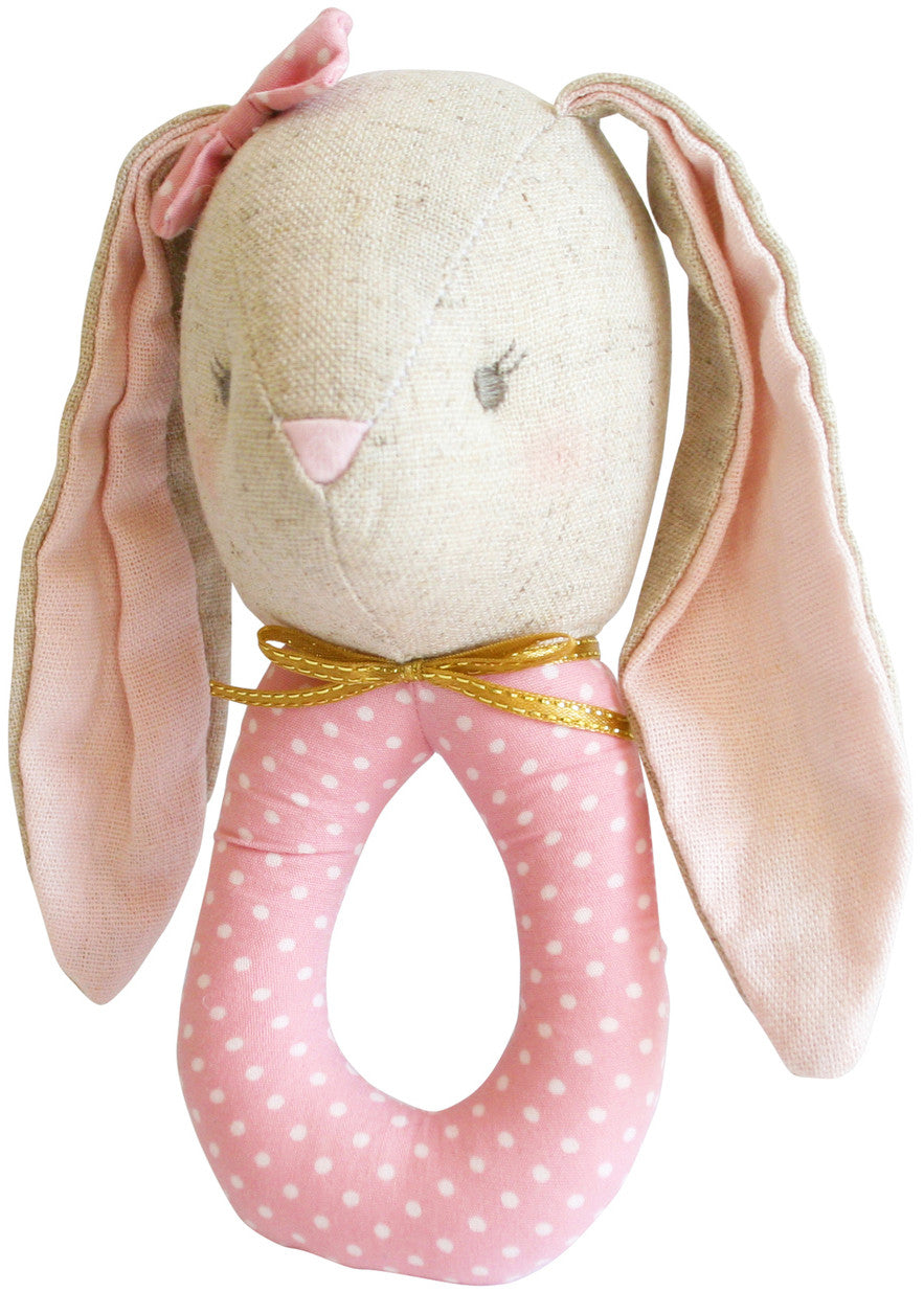 Alimrose Linen Pearl Bunny Grab Rattle - Blush