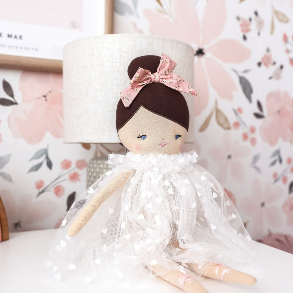 Alimrose Mia Doll - White Flocked Heart Tulle (44cm)