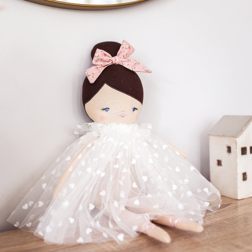 Alimrose Mia Doll - White Flocked Heart Tulle (44cm)