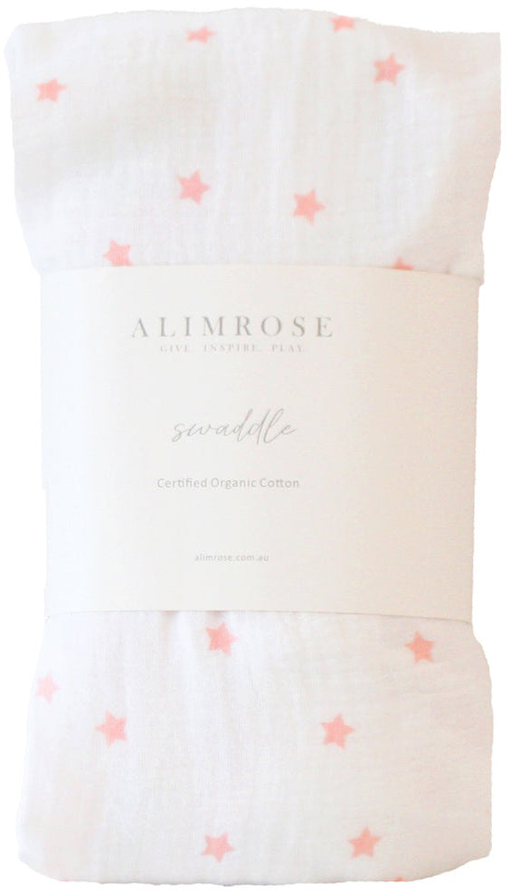 Alimrose Organic Muslin Swaddle - Pink Stars