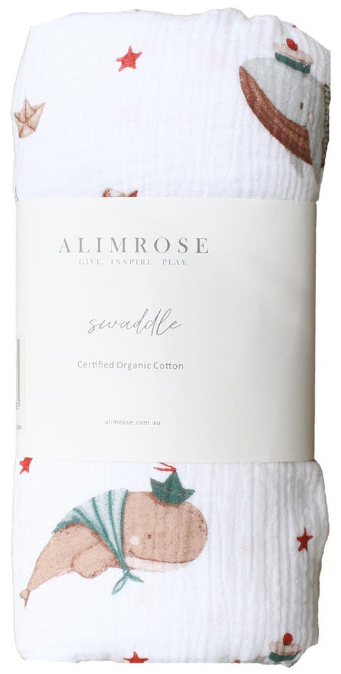 Alimrose Organic Muslin Swaddle - Whales