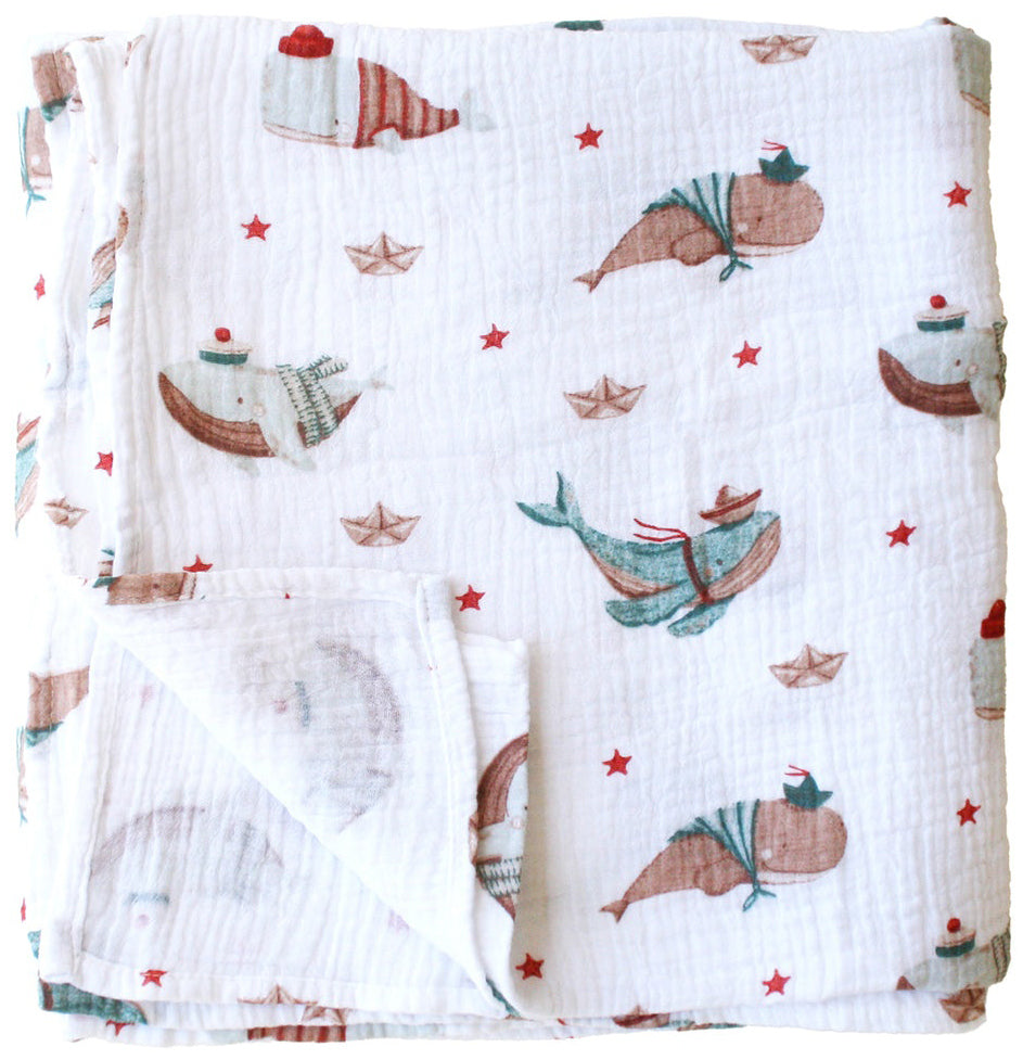 Alimrose Organic Muslin Swaddle - Whales