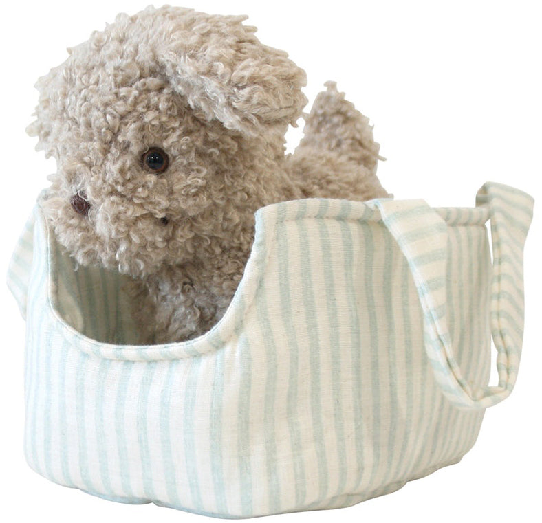 Alimrose Biscuit the Puppy in Carrier - Sage Stripe (22cm)