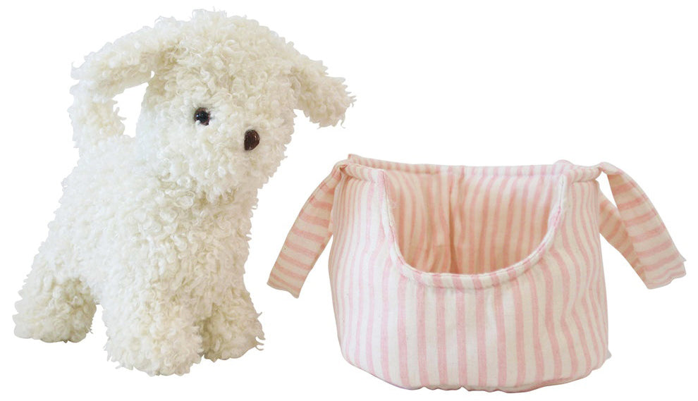 Alimrose Marshmallow the Puppy in Carrier - Pink Stripe (22cm)