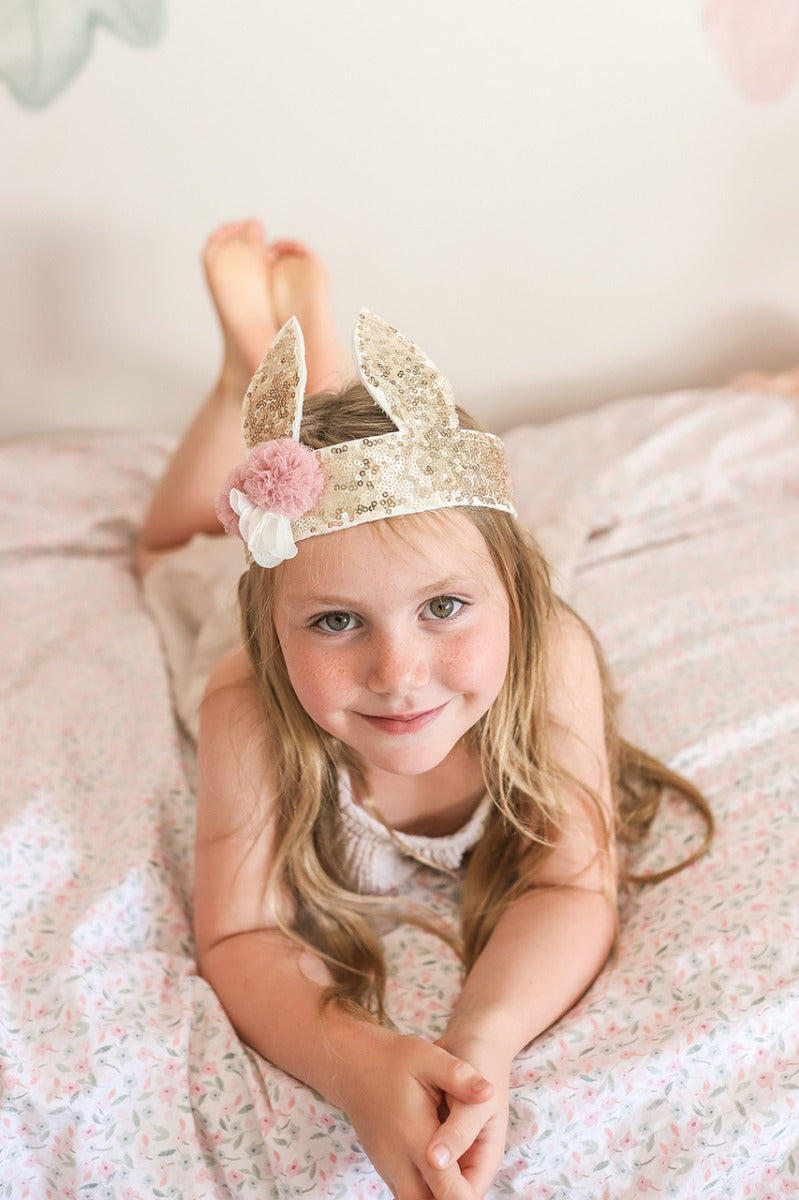 Alimrose Sequin Bunny Crown - Gold