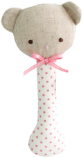Alimrose Bear Stick Rattle - Spot Pink on Ivory