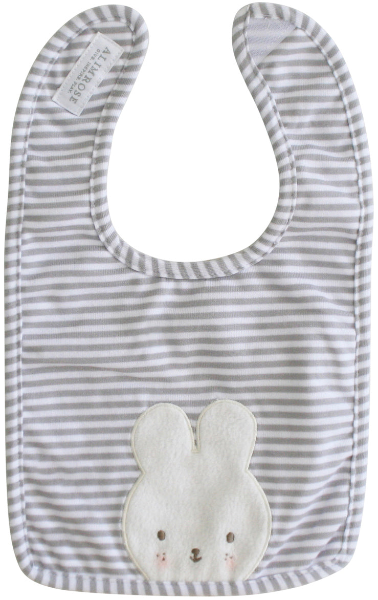 Alimrose Baby Bunny Bib - Grey Stripe