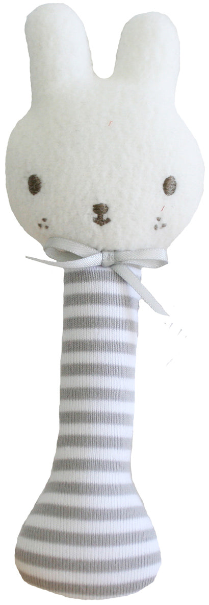 Alimrose Baby Bunny Stick Rattle - Grey Stripe