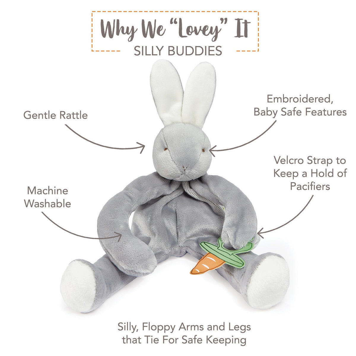 Bunnies by the Bay Bloom Bunny Silly Buddy - Grey (32cm)