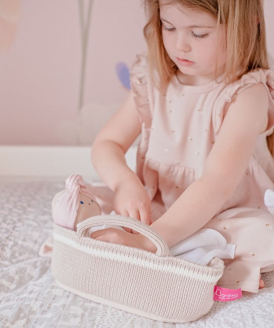 Bonikka Baby Doll in Knitted Carry Cot - Green (25cm)