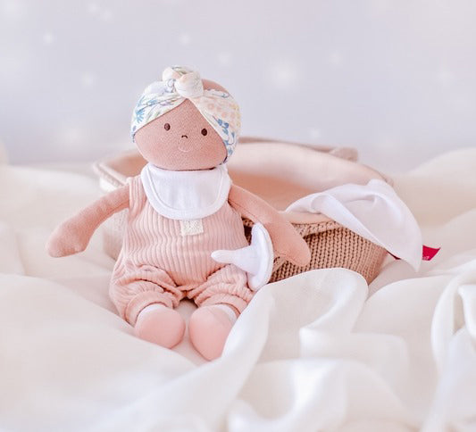 Bonikka Baby Doll in Knitted Carry Cot - Pink (25cm)