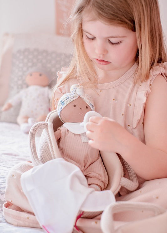 Bonikka Baby Doll in Knitted Carry Cot - Pink (25cm)