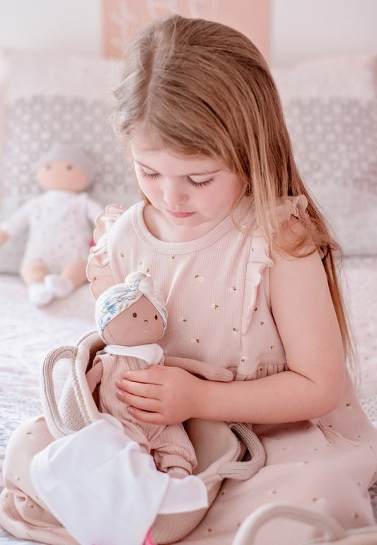 Bonikka Baby Doll in Knitted Carry Cot - Pink (25cm)