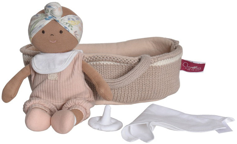 Bonikka Baby Doll in Knitted Carry Cot - Pink (25cm)