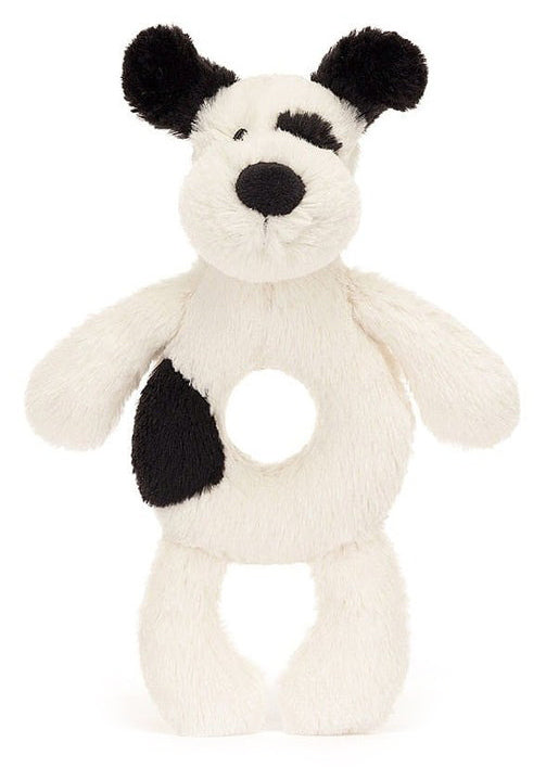 Jellycat Bashful Black & Cream Puppy Ring Rattle (18cm)