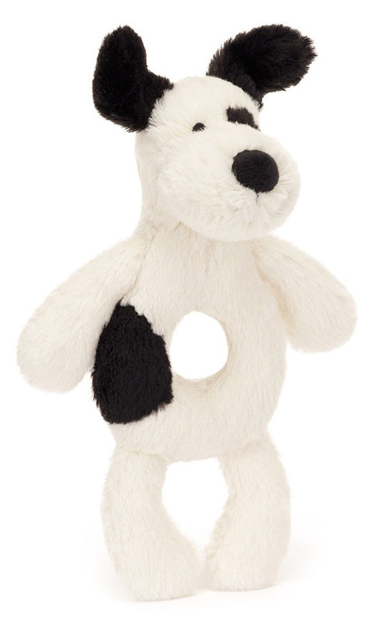 Jellycat Bashful Black & Cream Puppy Ring Rattle (18cm)