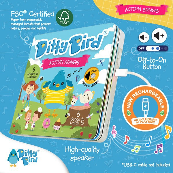 Ditty Bird Interactive Rechargeable Board Book - Action Songs