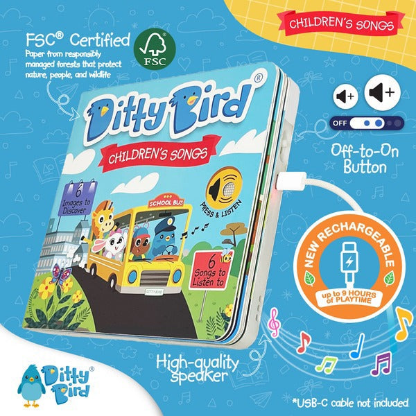 Ditty Bird Interactive Rechargeable Board Book - Children's Songs