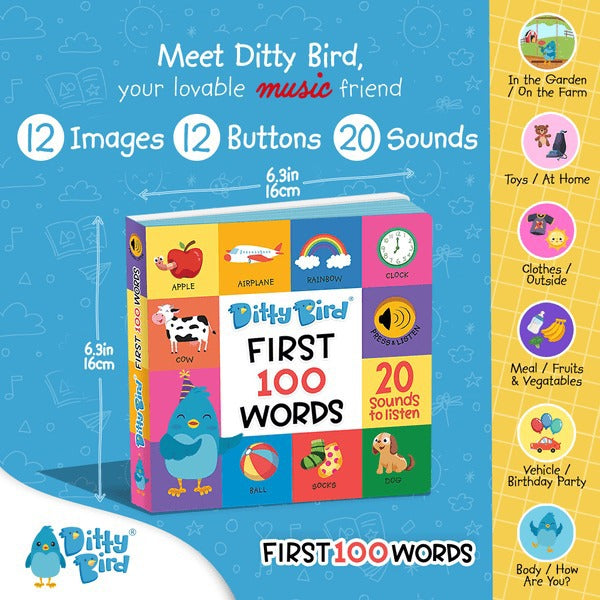 Ditty Bird Interactive Rechargeable Board Book - First 100 Words