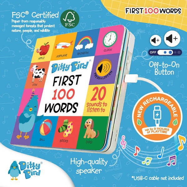 Ditty Bird Interactive Rechargeable Board Book - First 100 Words