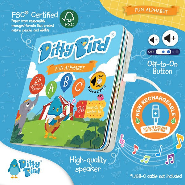 Ditty Bird Interactive Rechargeable Board Book - Fun Alphabet