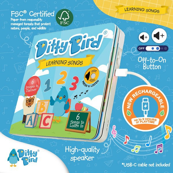 Ditty Bird Interactive Rechargeable Board Book - Learning Songs