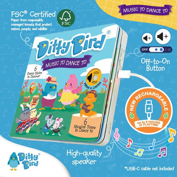Ditty Bird Interactive Rechargeable Board Book - Music To Dance To