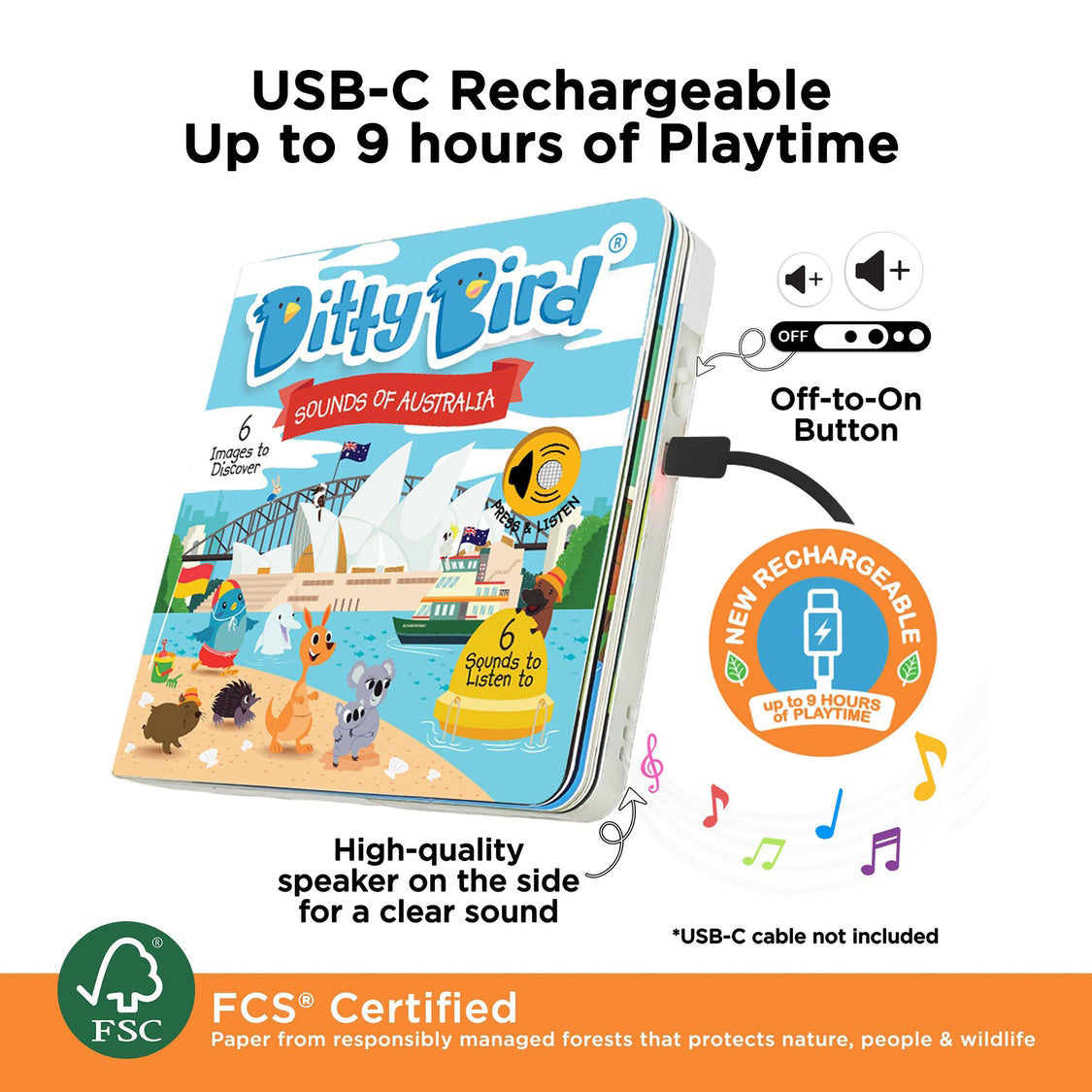 Ditty Bird Interactive Rechargeable Board Book - Sounds of Australia