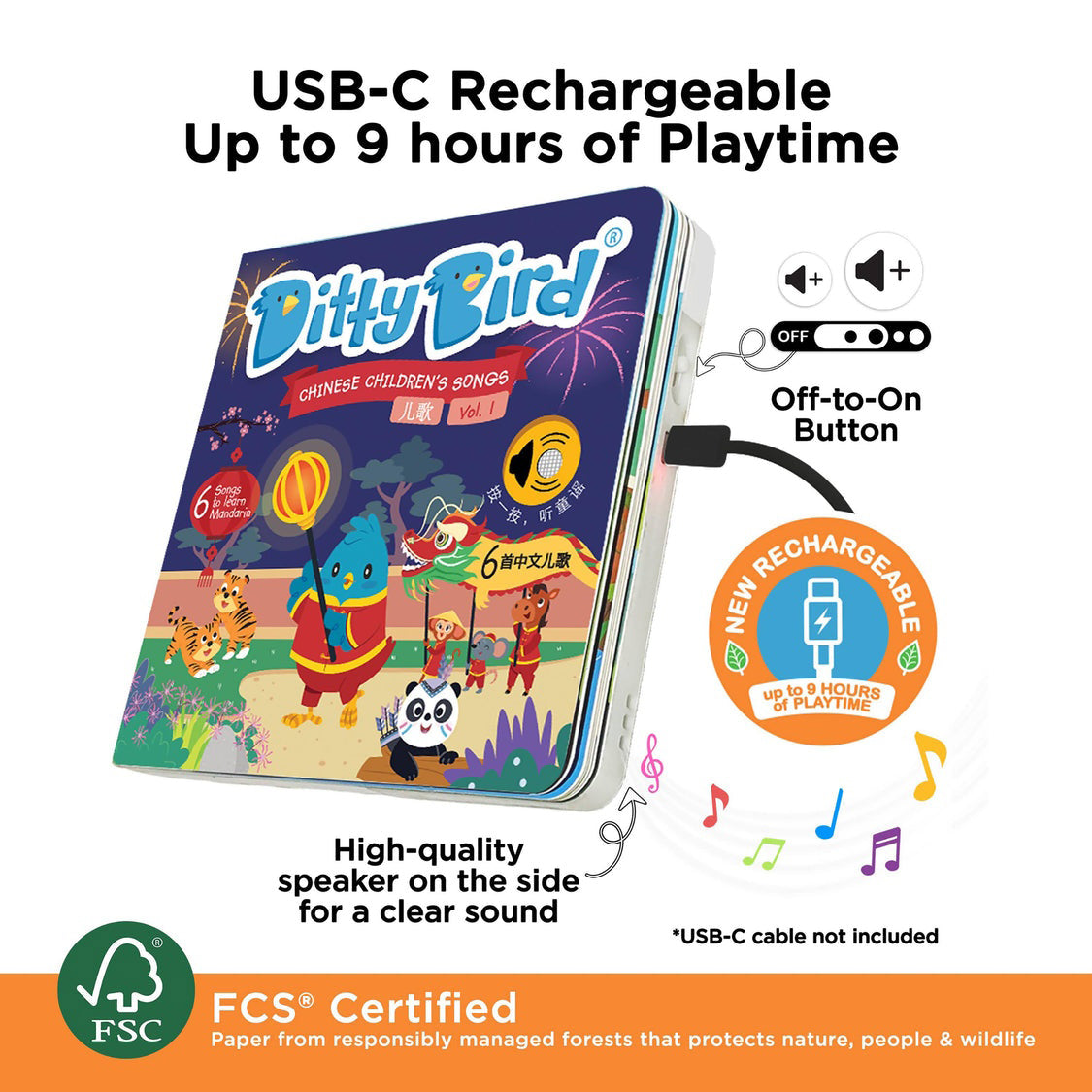 Ditty Bird Interactive Rechargeable Board Book - Chinese Children's Songs Vol 1