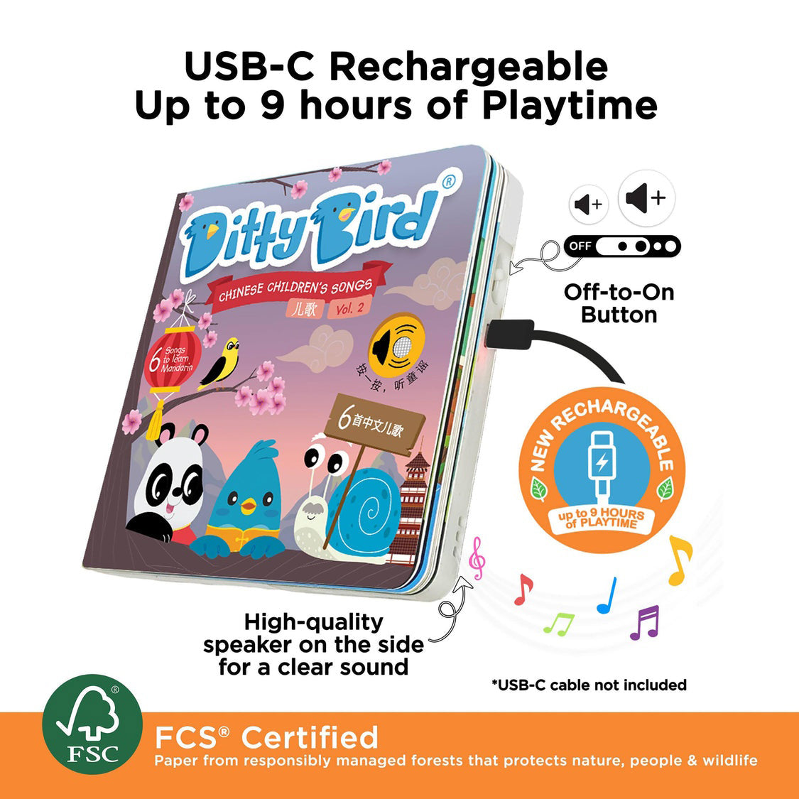 Ditty Bird Interactive Rechargeable Board Book - Chinese Children's Songs Vol 2