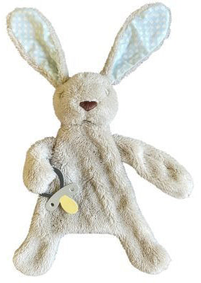 ES Kids Bunny Comforter with Dummy Holder - Beige/Blue (30cm)