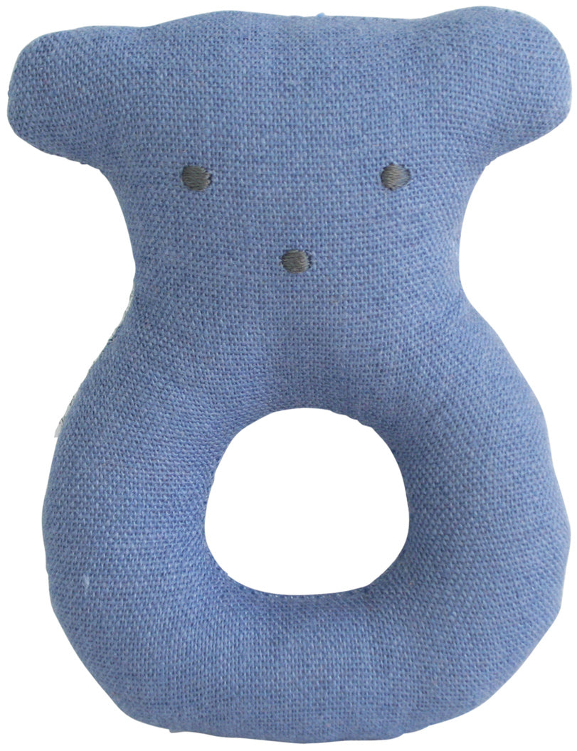 Alimrose Linen Bear Ring Rattle - Chambray