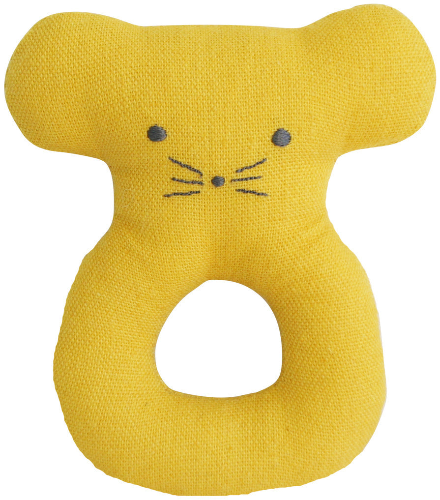 Alimrose Linen Mouse Ring Rattle - Butterscotch
