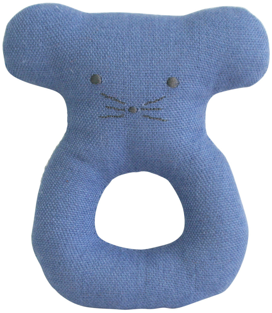 Alimrose Linen Mouse Ring Rattle - Chambray