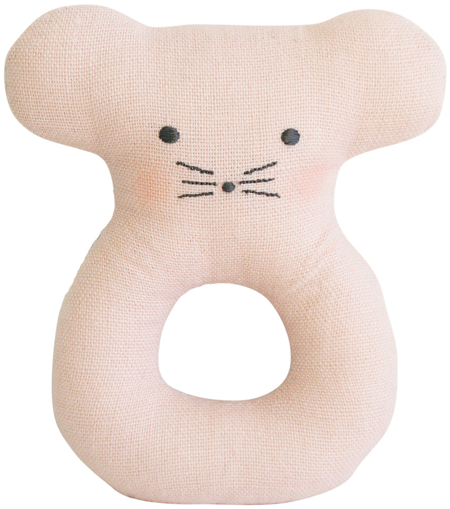 Alimrose Linen Mouse Ring Rattle - Pink