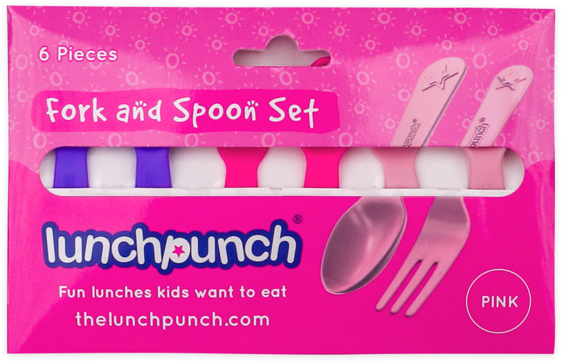 Lunch Punch Fork & Spoon Set - Pink (6 pack)
