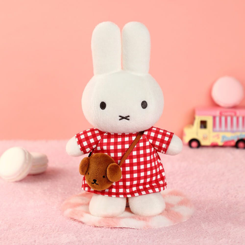 Miffy Plush with Checkered Dress & Snuffy Bag - Red (23cm)