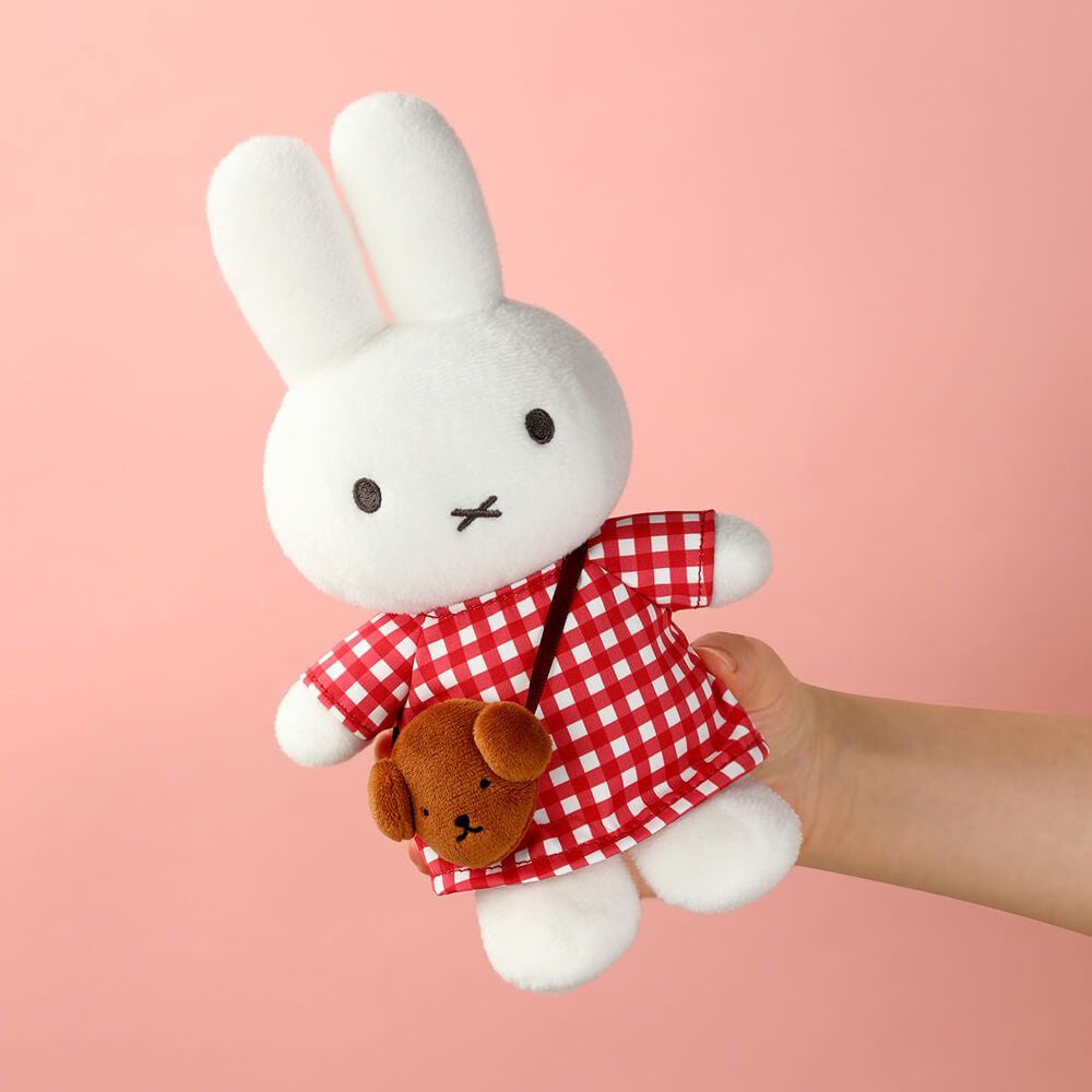 Miffy Plush with Checkered Dress & Snuffy Bag - Red (23cm)